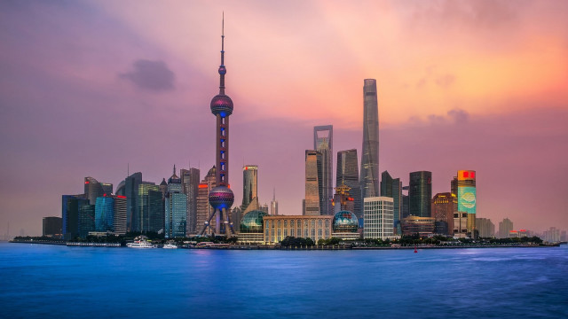 East asian city skyline pink free wallpaper for desktop - medium preview image