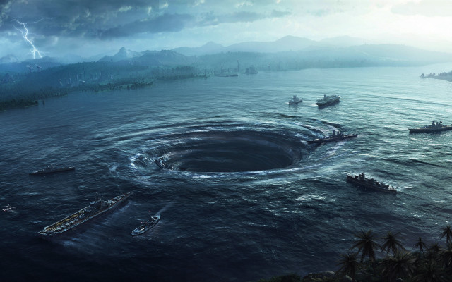 Ships ocean storm matte painting free wallpaper - medium preview image