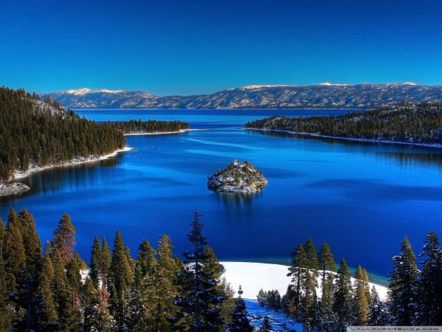 Lake trees mountains blue sky #12 free wallpaper - medium preview image