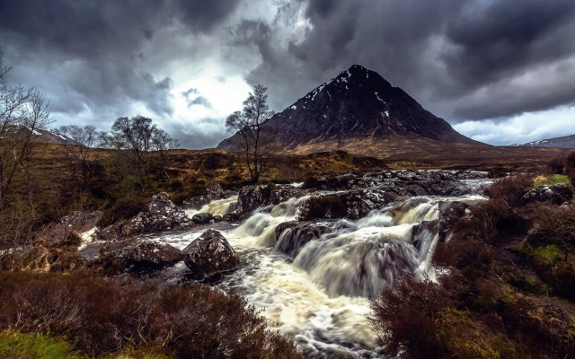 Waterfall field mountain clouds trees free wallpaper - medium preview image