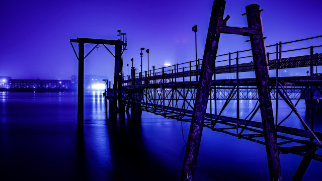 Pier purple sky light building free wallpaper - medium preview image