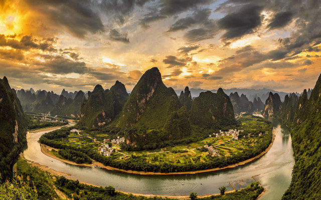River valley mountains cloudy sunset free wallpaper - medium preview image