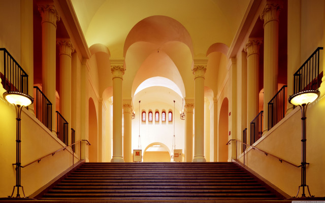 Large building stairs lights clock free wallpaper - medium preview image