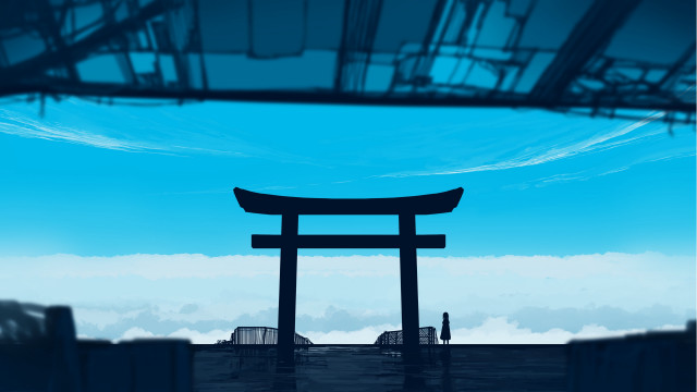 Large tori floating ocean building free wallpaper - medium preview image