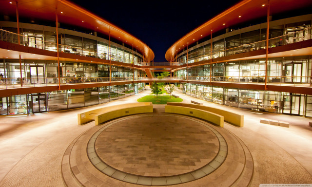 Circular bench courtyard nighttime lights free wallpaper - medium preview image