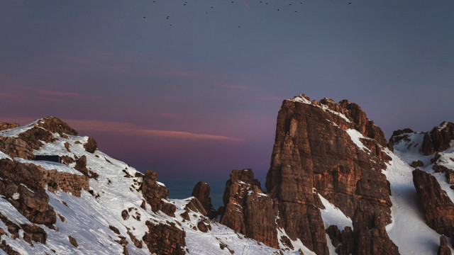Mountain snow pink sky birds free wallpaper - medium preview image