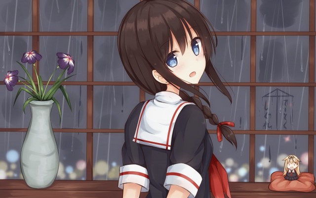 Girl black white dress rain free wallpaper - medium preview image