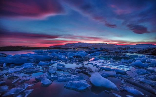 Sunset water ice mountains city free wallpaper - medium preview image