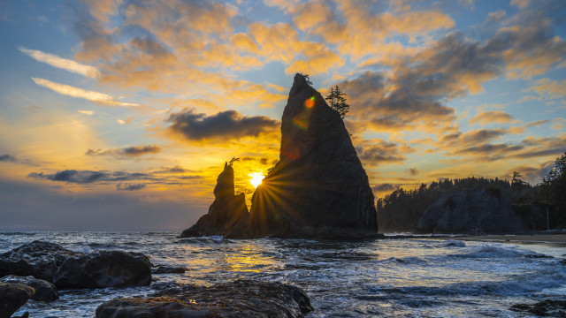 Ocean rock sunset clouds bridge free wallpaper - medium preview image