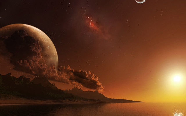 Planet star city mountains moon free wallpaper - medium preview image