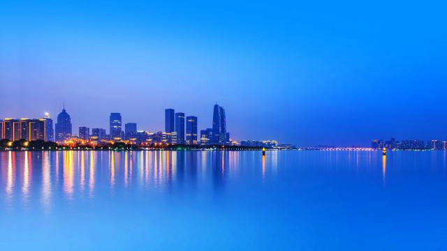 City skyline reflection night blue #2 free wallpaper - medium preview image