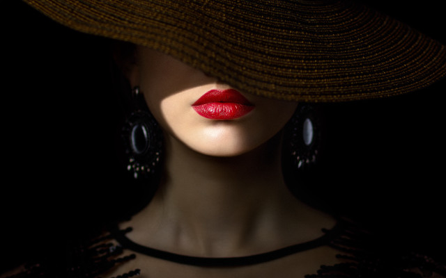 Woman hat redlipstick shadow black free wallpaper - medium preview image