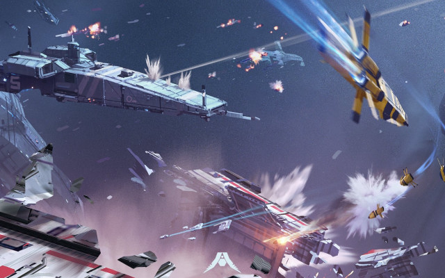 Flying ships battle rockets space free wallpaper - medium preview image