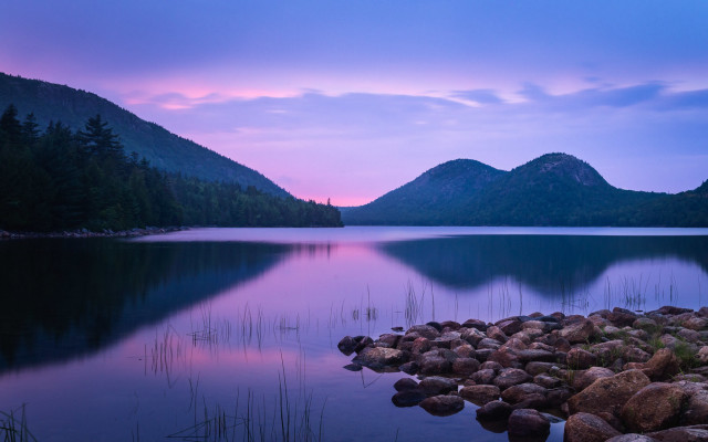 Lake mountain dusk purple sky free wallpaper - medium preview image