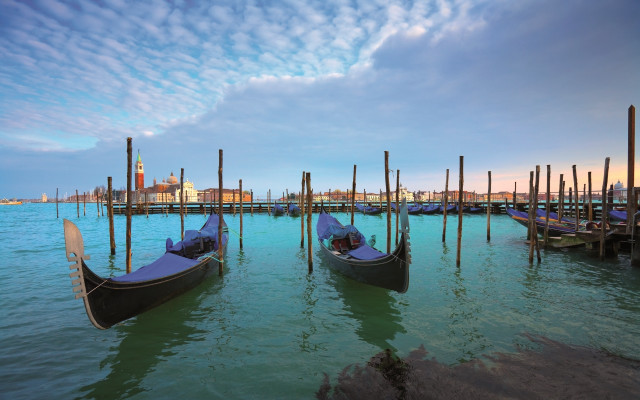 Gondolas pier buildings saturated color free wallpaper - medium preview image