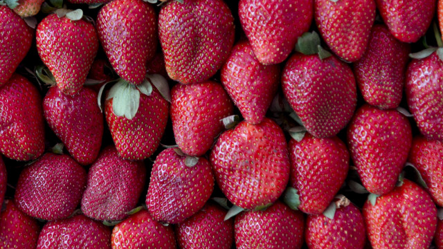 Large pile strawberries market stall free wallpaper - medium preview image