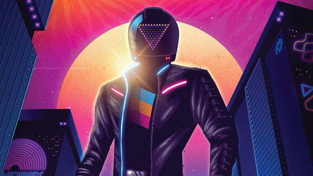 Futuristic man city skyline cyberpunk free wallpaper - medium preview image
