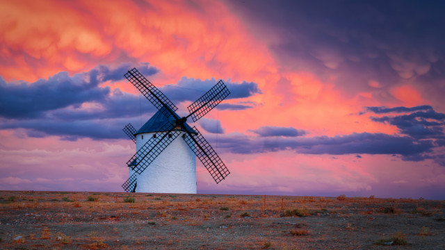Windmill field pink sky clouds free wallpaper - medium preview image