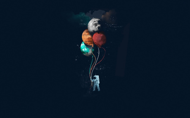 Balloons moon night sky astronaut free wallpaper - medium preview image