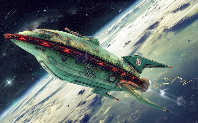 Futuristic space ship planet stars free wallpaper - medium preview image