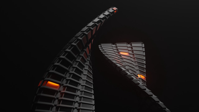 Tall buildings orange lights night free wallpaper - medium preview image