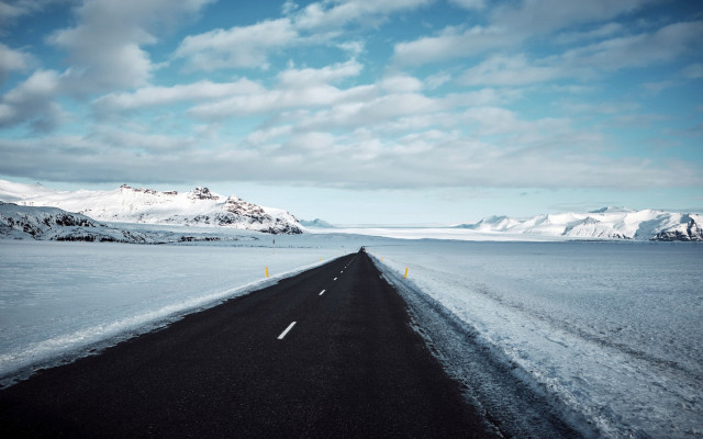Long road snow mountains blue free wallpaper - medium preview image