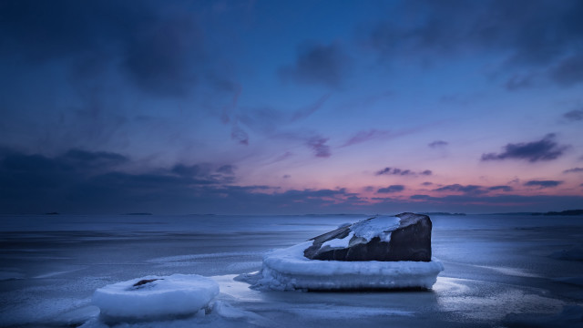 Frozen lake boat sunset cloudy free wallpaper - medium preview image