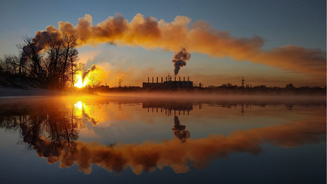 Factory smoke sunset fog water free wallpaper - medium preview image