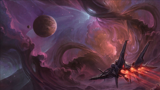 Space ship galaxy red glow free wallpaper - medium preview image