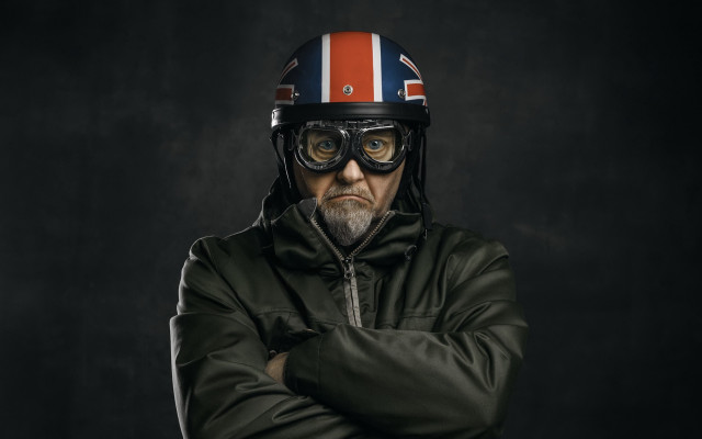 Man helmet glasses crossed arms free wallpaper - medium preview image