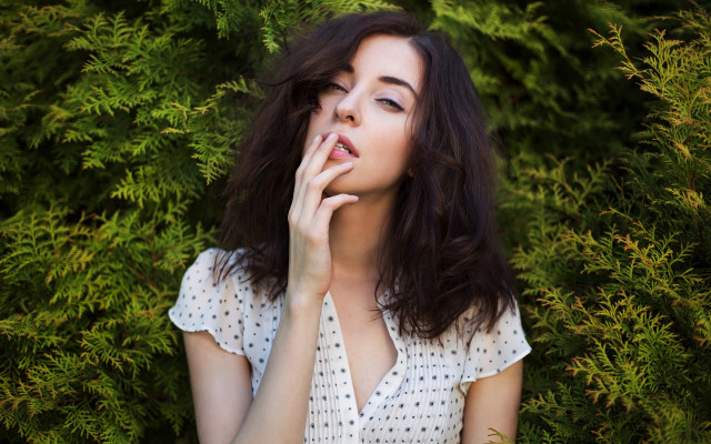 Woman posing bush hands mouthed free wallpaper - medium preview image