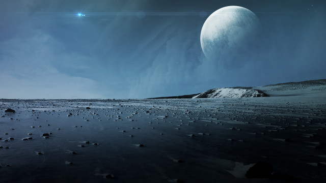 Distant sky moon ocean mountains free wallpaper - medium preview image