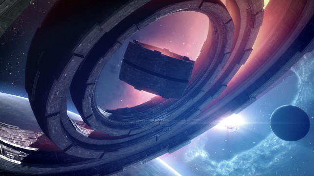 Futuristic space station earth aurora free wallpaper - medium preview image