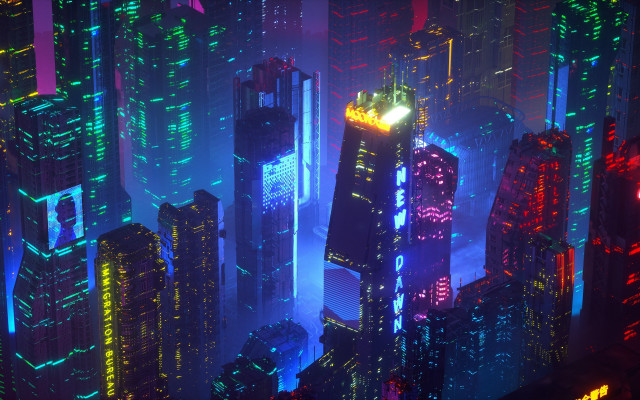 Futuristic city neon lights cyberpunk #4 free wallpaper - medium preview image