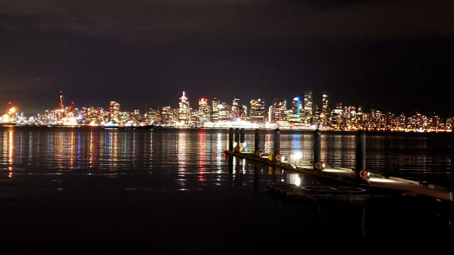 Vancouver city skyline boat night free wallpaper - medium preview image
