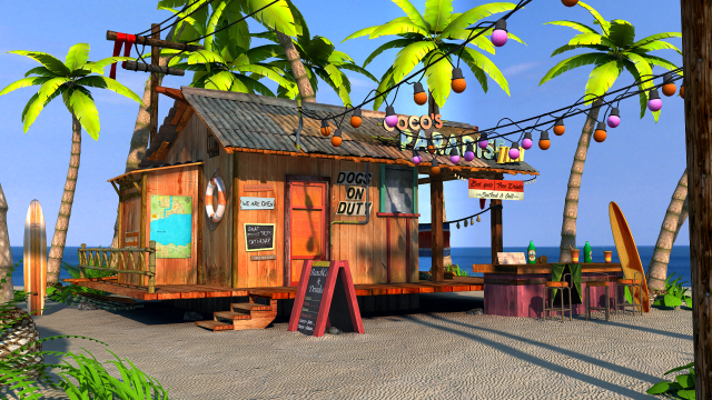 Wooden shack beach ocean palm free wallpaper - medium preview image