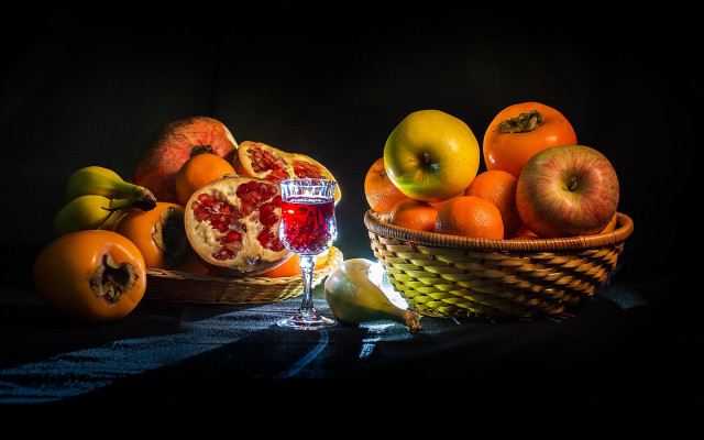 Bowl of fruit and wine free wallpaper - medium preview image