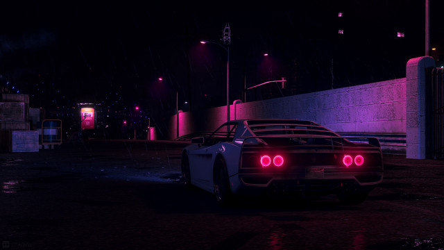 Retro futuristic car night cityscape free wallpaper - medium preview image