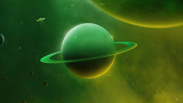 Green planet ring star space free wallpaper - medium preview image