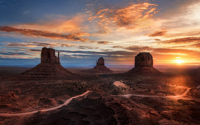 Sunset desert river mountains cityscape free wallpaper - medium preview image
