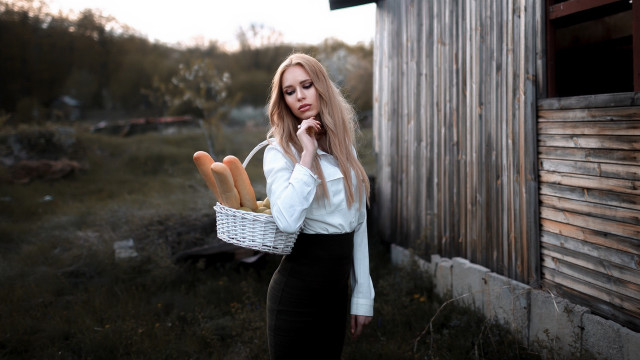 Woman basket breadsticks outdoors fashion free wallpaper - medium preview image