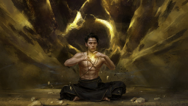Man sitting giant creature light free wallpaper - medium preview image