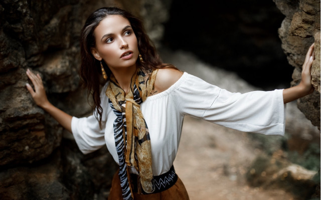 Woman cave scene fashion artistic free wallpaper - medium preview image