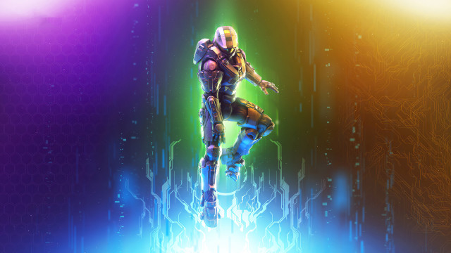 Futuristic man neon background hologram free wallpaper - medium preview image