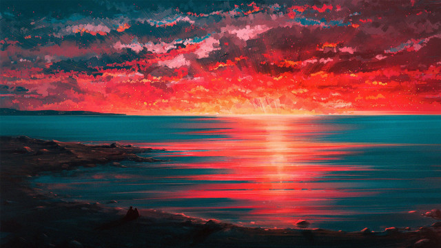 Sunset water red sky clouds free wallpaper - medium preview image
