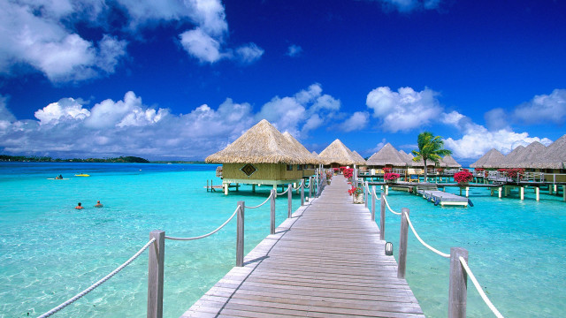 Pier beach thatched huts dock #3 free wallpaper - medium preview image