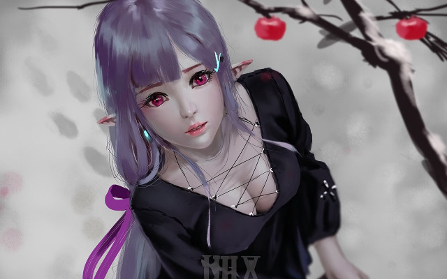 Purple hair elf cherry berry free wallpaper - medium preview image