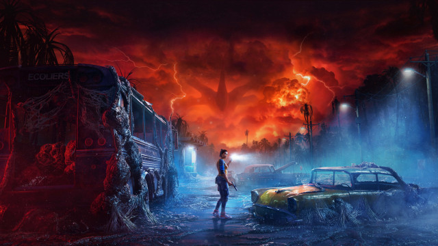 Woman street car fire lightning #2 free wallpaper - medium preview image