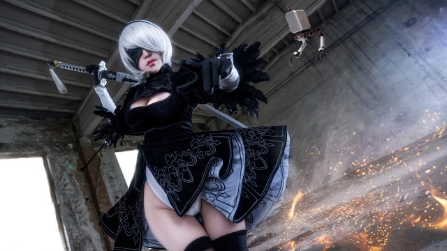Nier automata robot sword flame free wallpaper - medium preview image