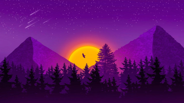 Night mountain forest fullmoon purple free wallpaper - medium preview image